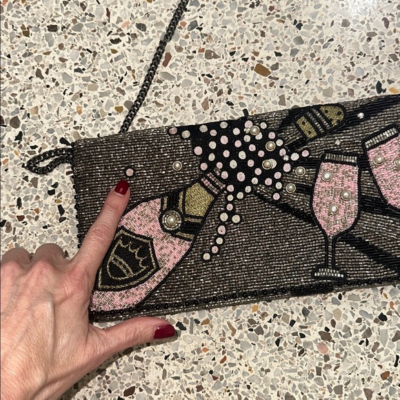 Mary Frances beaded bead embellished purse clutch black silver link champagne - Picture 9 of 9